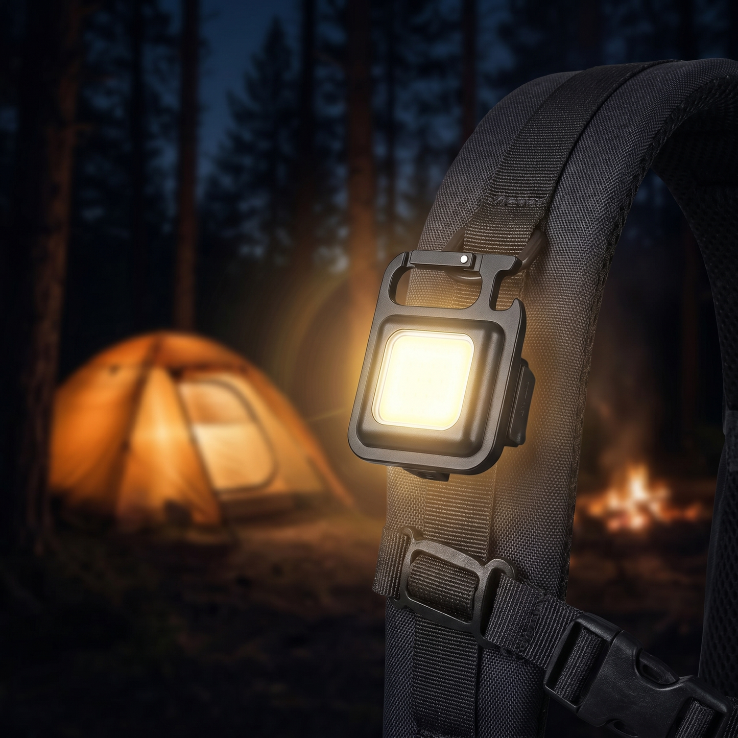 Lampe porte-clés LED clipsée sur bretelle sac à dos camping nuit feu de camp | Cosiora