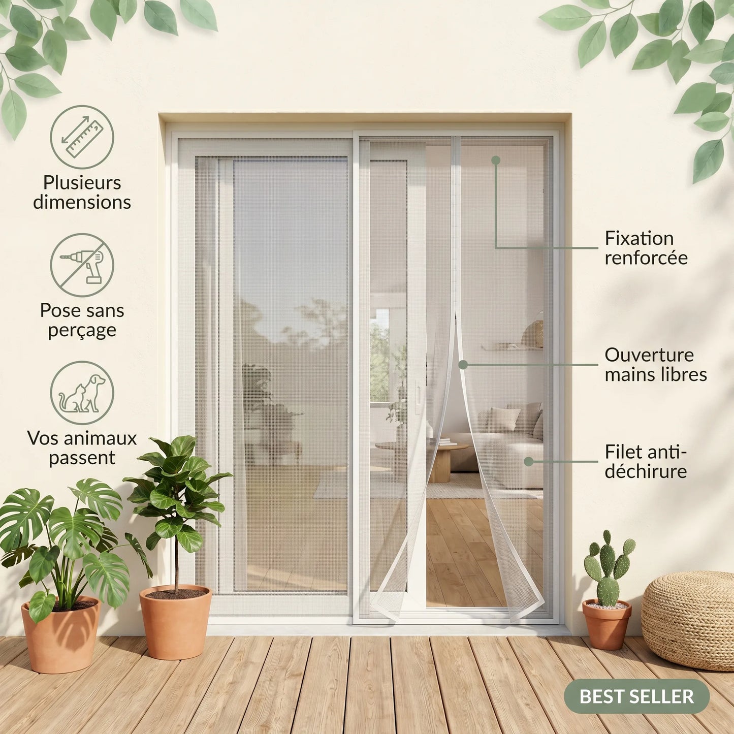 Moustiquaire porte magnétique - vos animaux passent librement - Cosiora