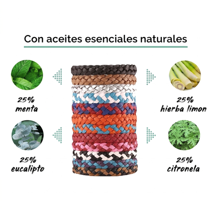 Aceites esenciales menta, hierba limón, eucalipto y citronela — pulsera Cosiora