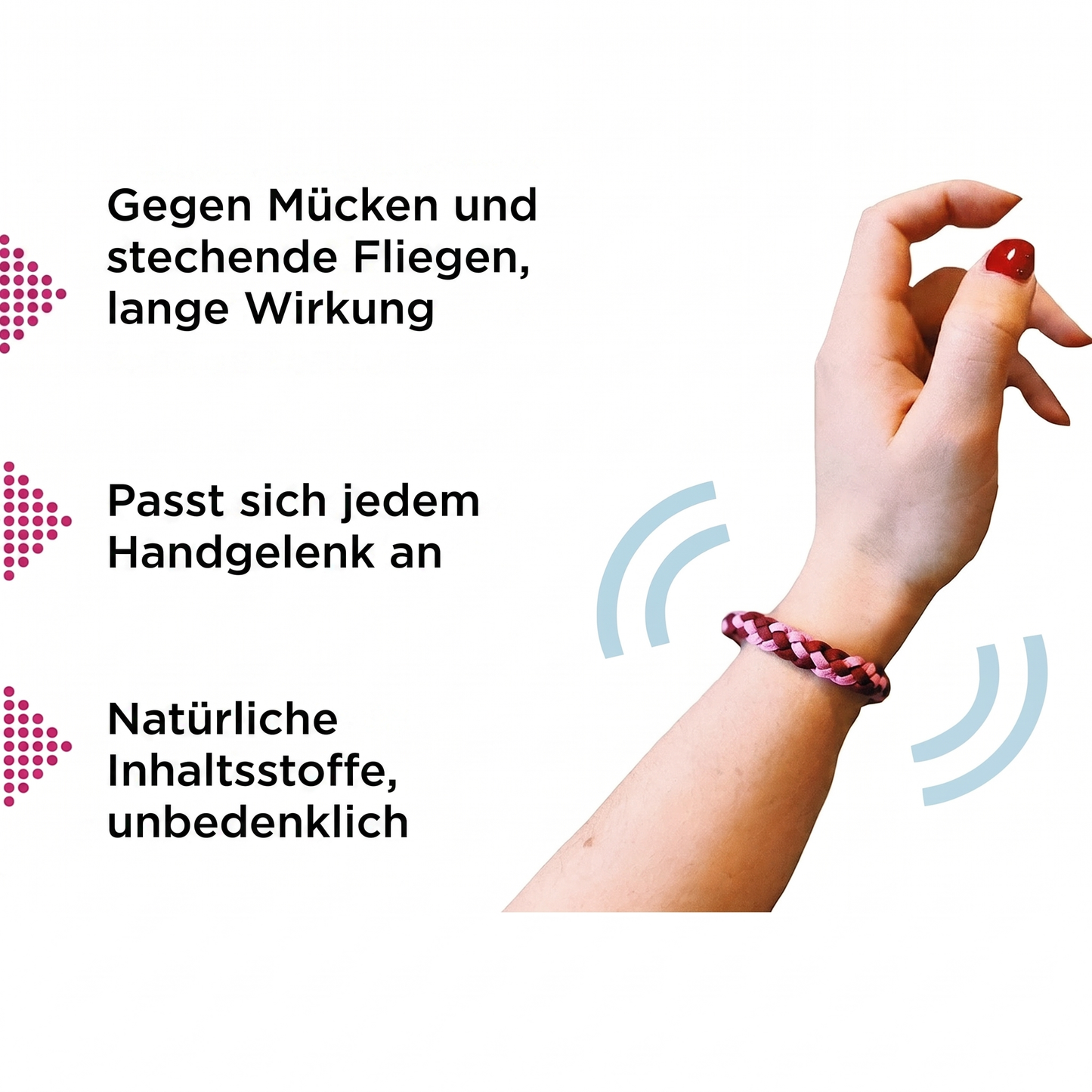 Gegen Mücken, passt sich jedem Handgelenk an, natürliche Inhaltsstoffe — Cosiora