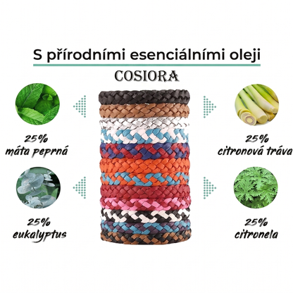 Esenciální oleje máta peprná, citronová tráva, eukalyptus a citronela — náramek Cosiora