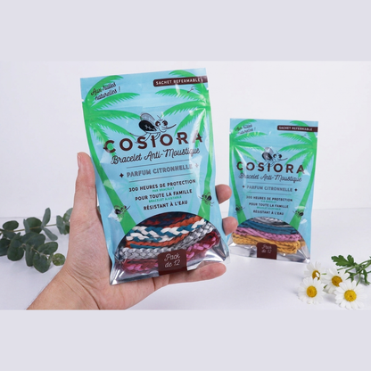 Sachets Bracelet anti-moustique Cosiora — pack de 12, ambiance naturelle