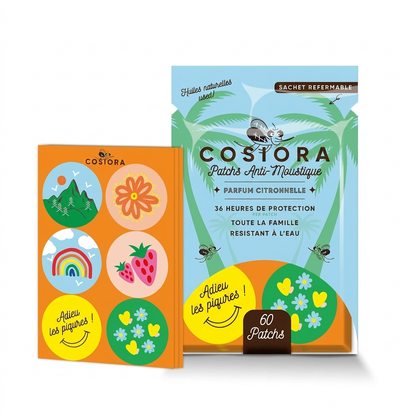 Patchs anti-moustique naturels Cosiora — pack de 60, parfum citronnelle, 36h de protection