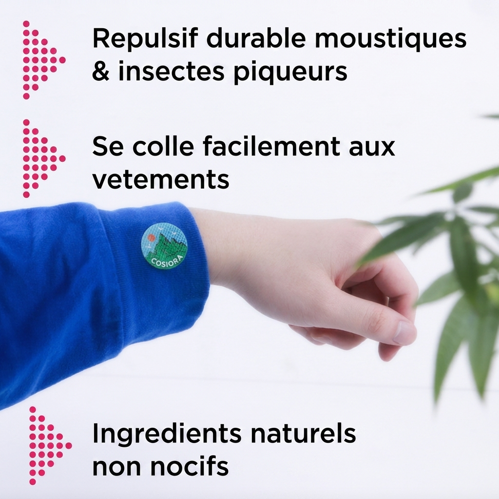 Patch anti-moustique Cosiora qui se colle sur les vêtements — répulsif durable, ingrédients naturels