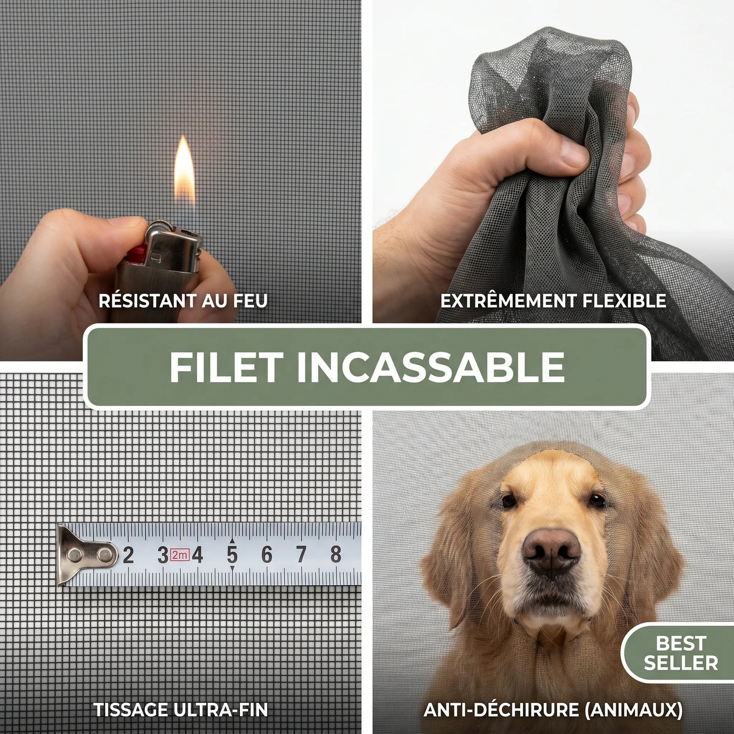 Filet moustiquaire incassable résistant au feu et flexible - Cosiora