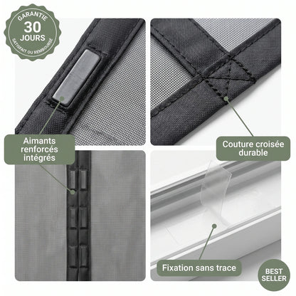 Détail aimants intégrés moustiquaire magnétique fixation sans trace - Cosiora