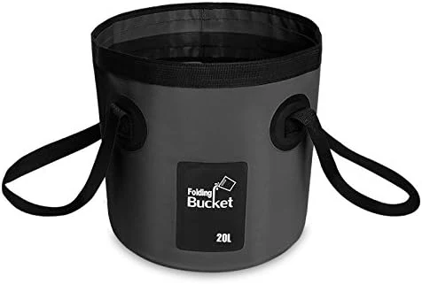 Seau pliable camping 20L gris avec poignées vue de face | Cosiora