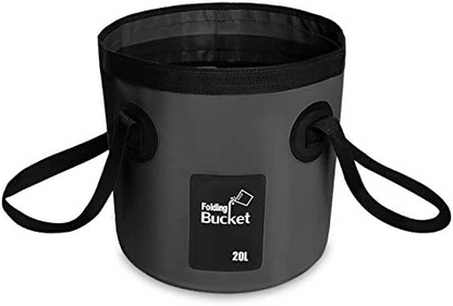 Seau pliable camping 20L gris avec poignées vue de face | Cosiora